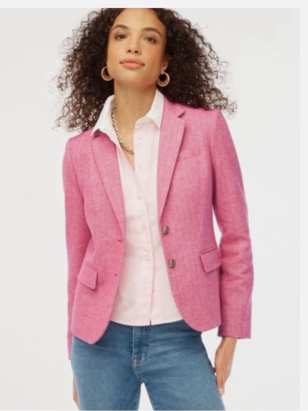 J. Crew Blazer Pink Herringbone Wool Blend Schoolboy Gold Buttons Blazer size 4